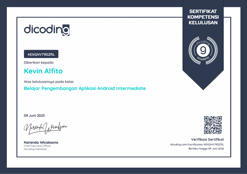 Certificate Android Intermediate