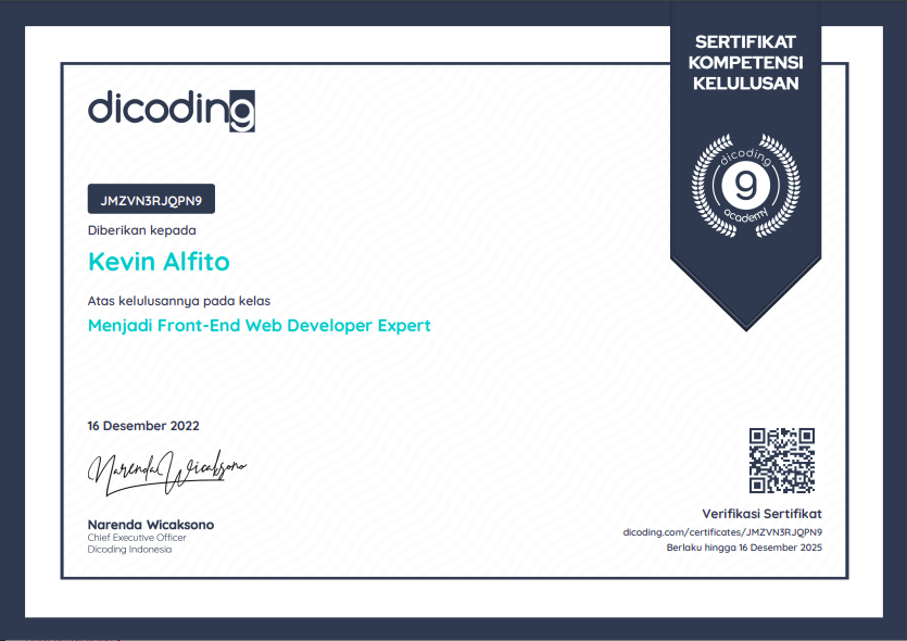 Certificate FrontEnd Developer Expert